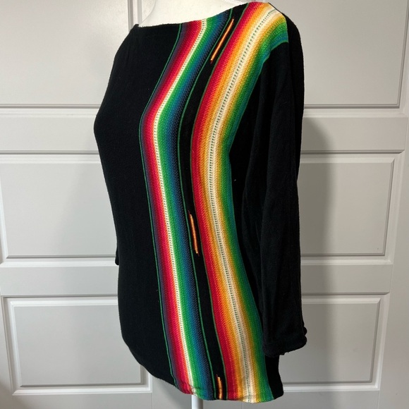 Ralph Lauren Tops - Striped Serape Knit Top Colorful Accent 3/4 Sleeve Boat Neck Pullover